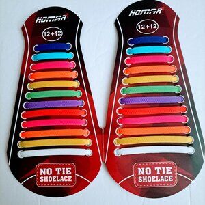 Homar 24-Piece Elastic Multicolor No Tie Flat Shoelaces (12+12) 2 Pairs of Laces